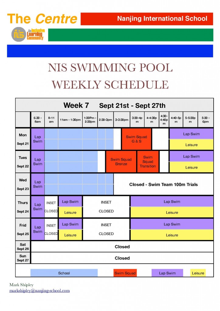 pool weekly schedule - week 7