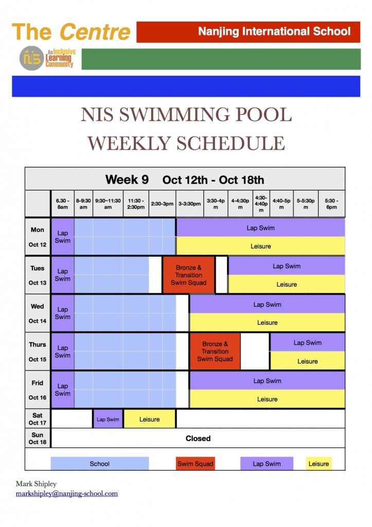 pool weekly schedule - Week 9