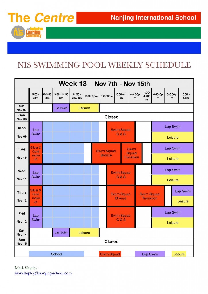 pool weekly schedule-Week 13