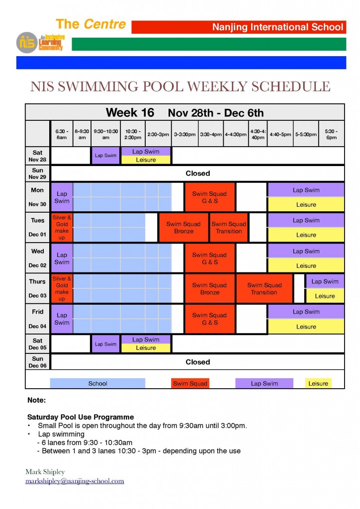 pool weekly schedule-week 16