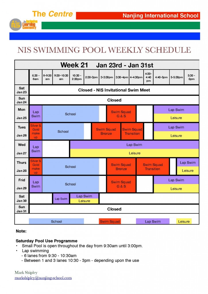 pool weekly schedule - week 21