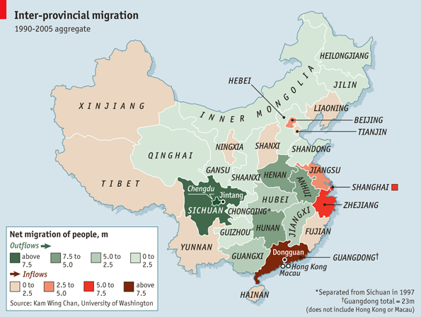 Rural-urban migration in China (Economist)